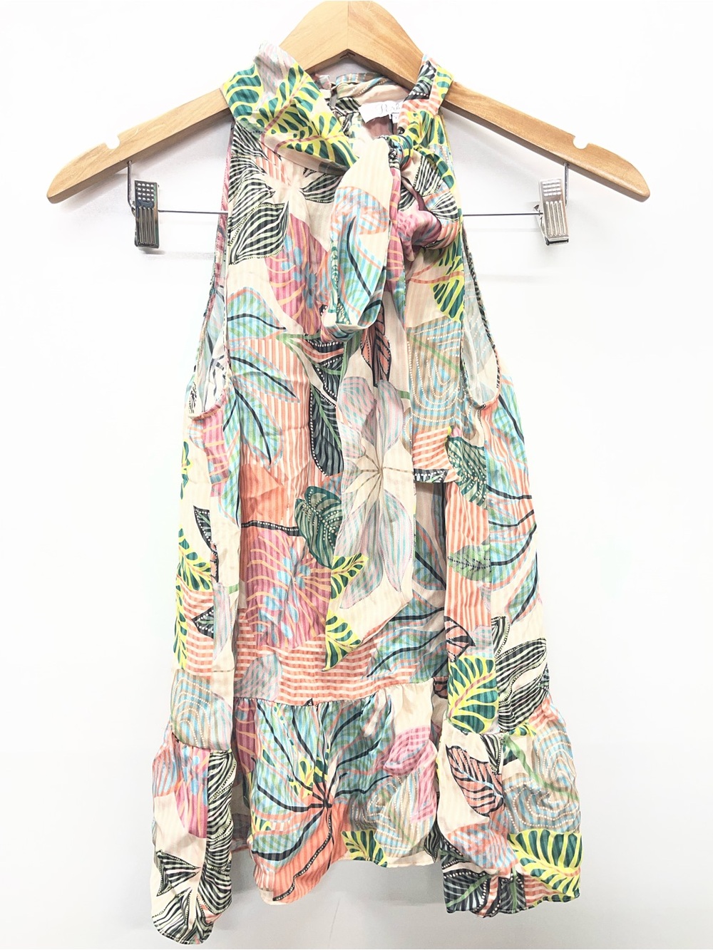 Parker Floral Print Silk Blouse in Coral, Mint & Cream with Neck‎ Tie
